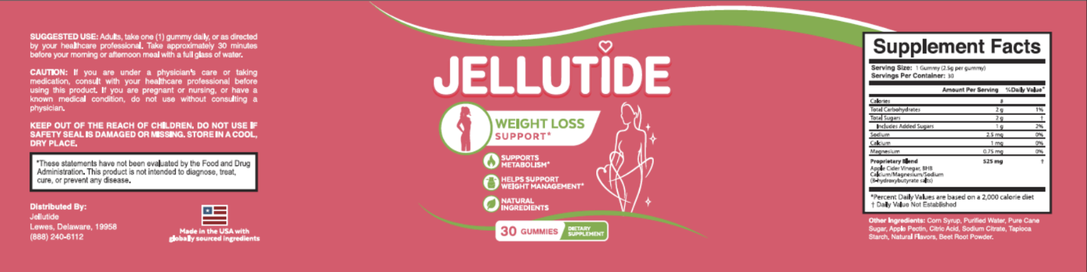 JelluTide bottle label with suggested use, Supplement Facts panel and other ingredients